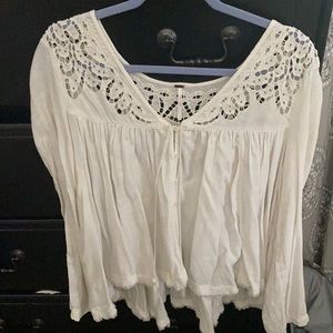 Free People Long Sleeve Lace & Linen Blouse